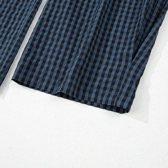 B243 Sail Blue Plaid Print Buttoned Pocketed High Waist Overall - Picture 12 of 16